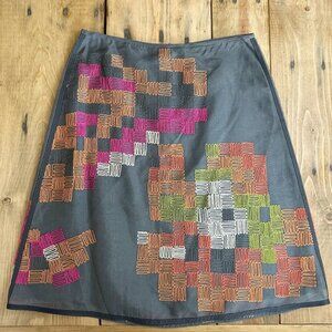Sigrid Olsen Gray Silk‎ Skirt 4 Embroidered